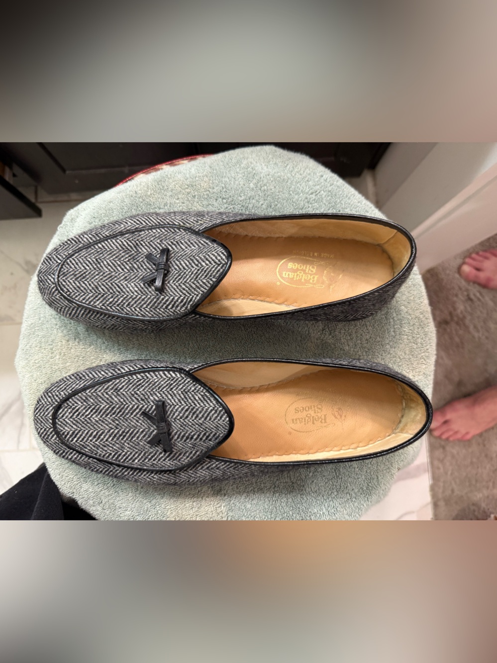 Gray Herringbone Men's Slip-On Loafers